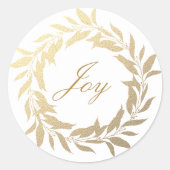 Chic Script Joy Gold Wreath Weihnachten Runder Aufkleber (Vorderseite)