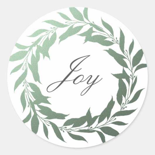 Chic Script Joy Green Foil Wreath Weihnachten Runder Aufkleber (Vorderseite)