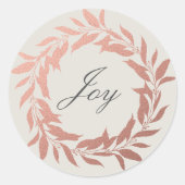Chic Script Joy Rose Gold Wreath Christmas Grau Runder Aufkleber (Vorderseite)