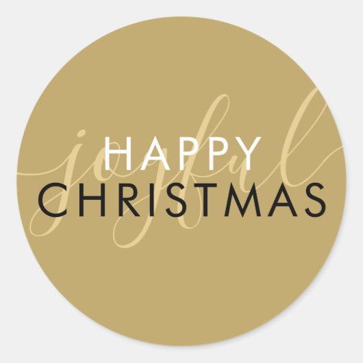 Chic Script Joyful Modern Happy Christmas Gold Runder Aufkleber (Vorderseite)