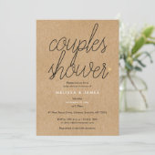 Chic Script Kraft Gold Hearts Couples Baby Dusche Einladung (Stehend Vorderseite)