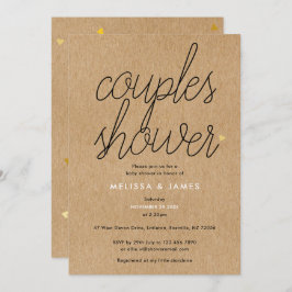 Chic Script Kraft Gold Hearts Couples Baby Dusche Einladung