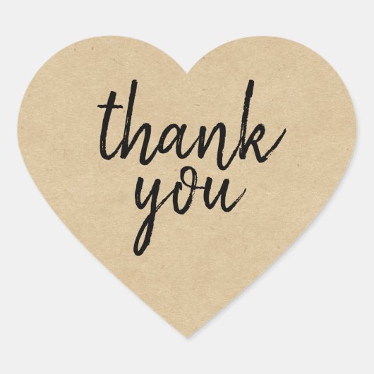 Chic Script Kraft Paper Danke Geschenk Herz-Label Herz-Aufkleber (Vorderseite)