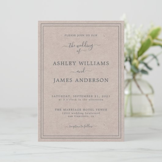 Chic Script Kraft Paper Wedding Einladung (Stehend Vorderseite)