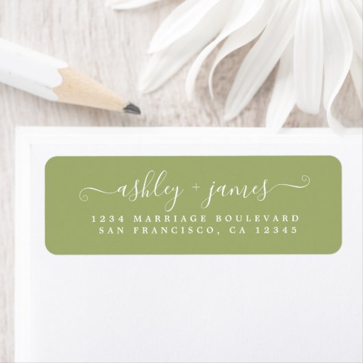 Chic Script Leaf Green Wedding Rücksendeadresse (Insitu)
