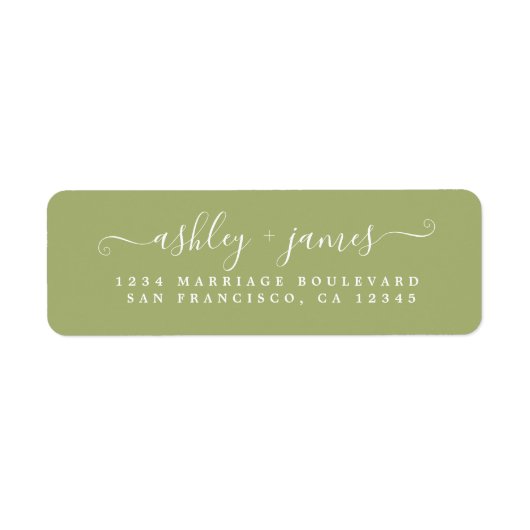 Chic Script Leaf Green Wedding Rücksendeadresse (Vorne)