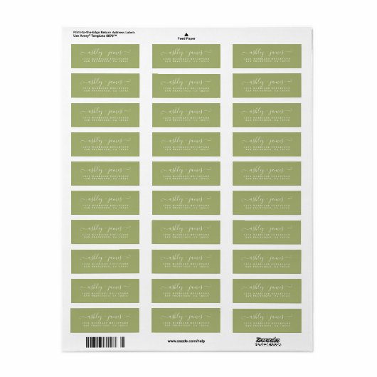 Chic Script Leaf Green Wedding Rücksendeadresse (Vorne)