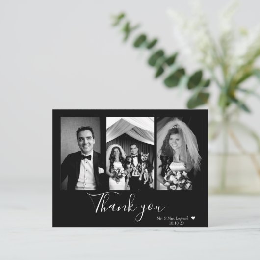 Chic Script Lettered Wedding Vielen Dank Postkarte (Stehend Vorderseite)