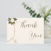 Chic Script Liebe Braun und Cream Floral Hochzeit Dankeskarte (Stehend Vorderseite)