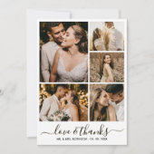 Chic Script Liebe und Dank Foto Collage Hochzeit Dankeskarte (Vorderseite)