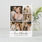 Chic Script Liebe und Dank Foto Collage Hochzeit Dankeskarte (Stehend Vorderseite)