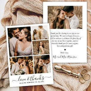 Chic Script Liebe und Dank Foto Collage Hochzeit Dankeskarte