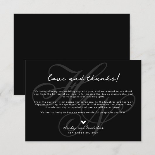 Chic Script-Liebe und Dank für HerzensWedding Dankeskarte (Vorne/Hinten)