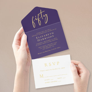 Chic Script Lila 50. Geburtstagsparty All-in-One-Einladung