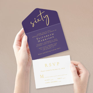 Chic Script Lila 60. Geburtstagsparty All-in-One-Einladung