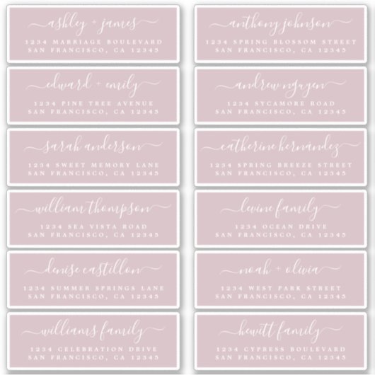 Chic Script Lila Wedding Guest Address Labels (Vorderseite)