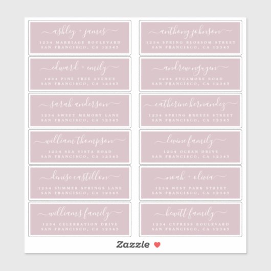Chic Script Lila Wedding Guest Address Labels (Blatt)