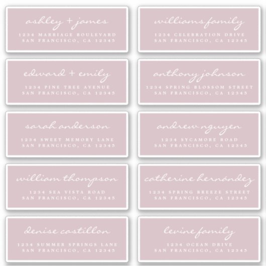 Chic Script Lila Wedding Guest Address Labels (Vorderseite)
