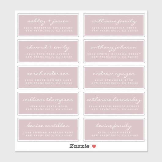 Chic Script Lila Wedding Guest Address Labels (Blatt)