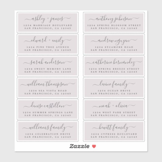 Chic Script Lila Wedding Guest Address Labels (Blatt)