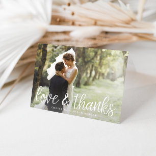 Chic Script Love & Thanks Hochzeitsfoto Dankeskarte