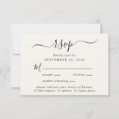 Chic Script Menü Auswahl Cream Wedding RSVP (Vorderseite)