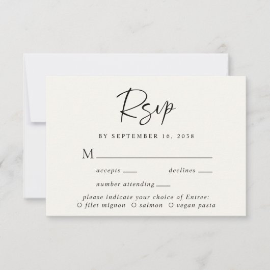 Chic Script Menü Auswahl Cream Wedding RSVP Karte (Vorderseite)