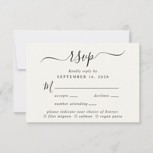 Chic Script Menü Auswahl Cream Wedding RSVP Karte (Vorderseite)