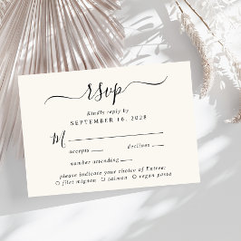 Chic Script Menü Auswahl Cream Wedding RSVP Karte