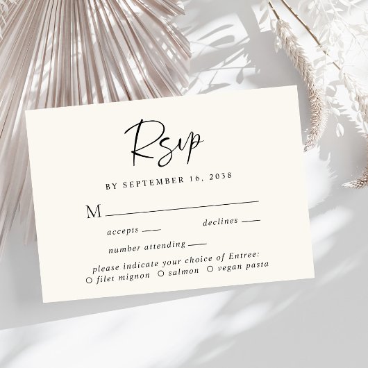 Chic Script Menü Auswahl Cream Wedding RSVP Karte