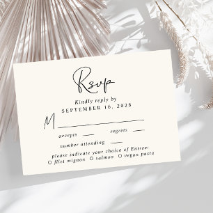 Chic Script Menü Auswahl Cream Wedding RSVP Karte