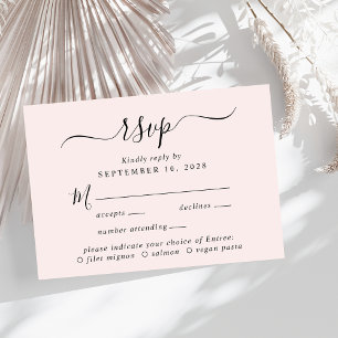 Chic Script Menü Auswahl Rosa Wedding RSVP Karte