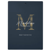 Chic Script Metallic Navy Blue Gold Monogram Klemmbrett (Rückseite)