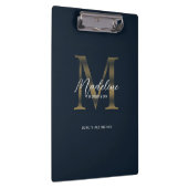 Chic Script Metallic Navy Blue Gold Monogram Klemmbrett (Rechts)