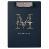 Chic Script Metallic Navy Blue Gold Monogram Klemmbrett (Vorderseite)
