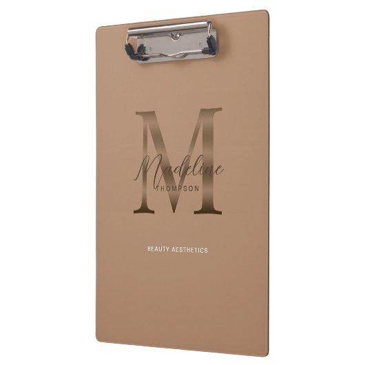 Chic Script Metallic Taupe Gold Monogram Klemmbrett (Links)
