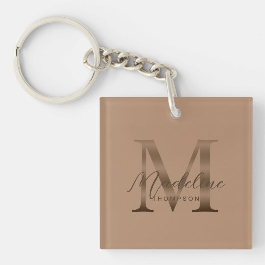 Chic Script Metallic Taupe Gold Monogram Schlüsselanhänger (Vorderseite)