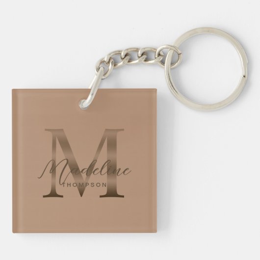 Chic Script Metallic Taupe Gold Monogram Schlüsselanhänger (Rückseite)