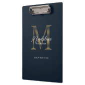Chic Script Metallisch Navy Blau Gold Monogramm Klemmbrett (Links)