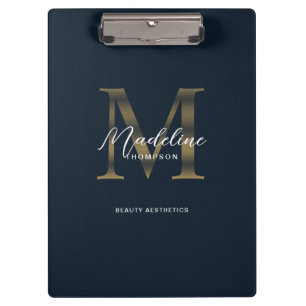 Chic Script Metallisch Navy Blau Gold Monogramm Klemmbrett