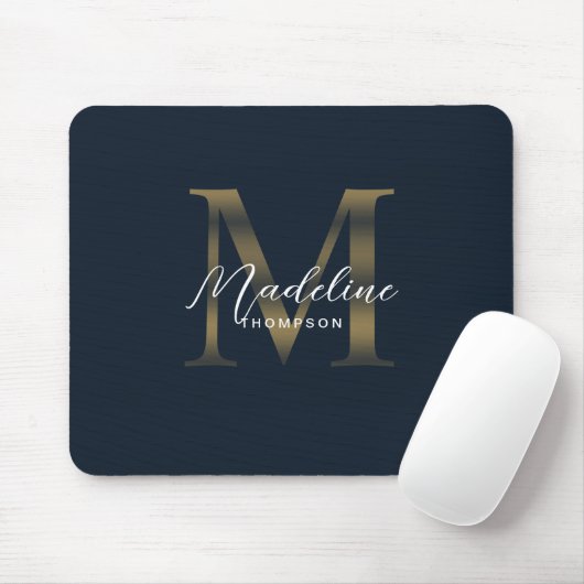 Chic Script Metallisch Navy Blau und Gold Monogram Mousepad (Mit Mouse)