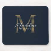 Chic Script Metallisch Navy Blau und Gold Monogram Mousepad (Vorne)