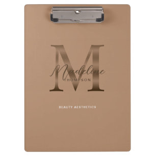 Chic Script Metallisch Taupe Gold Monogramm Klemmbrett