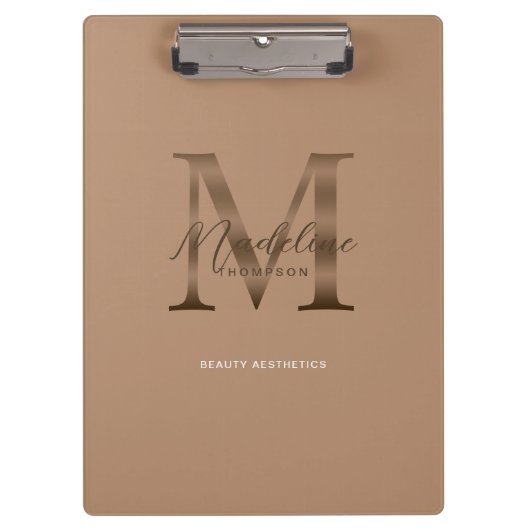 Chic Script Metallisch Taupe Gold Monogramm Klemmbrett (Vorderseite)