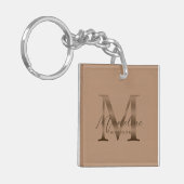 Chic Script Metallisch Taupe Gold Monogramm Schlüsselanhänger (Vorderseite links)