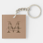 Chic Script Metallisch Taupe Gold Monogramm Schlüsselanhänger (Rückseite)