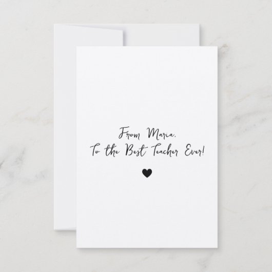 Chic Script Minimal Wertungsgedicht für Lehrer Dankeskarte (Rückseite)