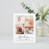 Chic Script Minimalistisch 4 Foto New Baby Vielen Postkarte (Stehend Vorderseite)