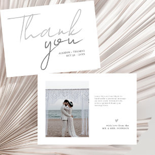 Chic Script Minimalistisch Foto Light Gray Wedding Dankeskarte