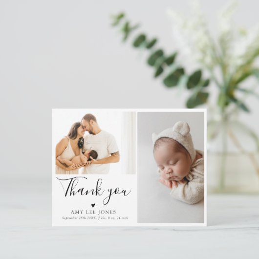 Chic Script Minimalistisch Foto New Baby Vielen Da Postkarte (Stehend Vorderseite)